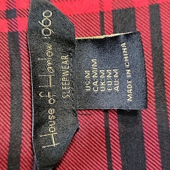 House of Harlow 1960 Size M Black & Red Plaid Silky Button Up Sleep Shirt, EUC - Picture 10 of 11